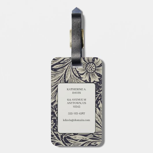  William Morris Marigold Pattern Bagagelabel (Achterkant verticaal)