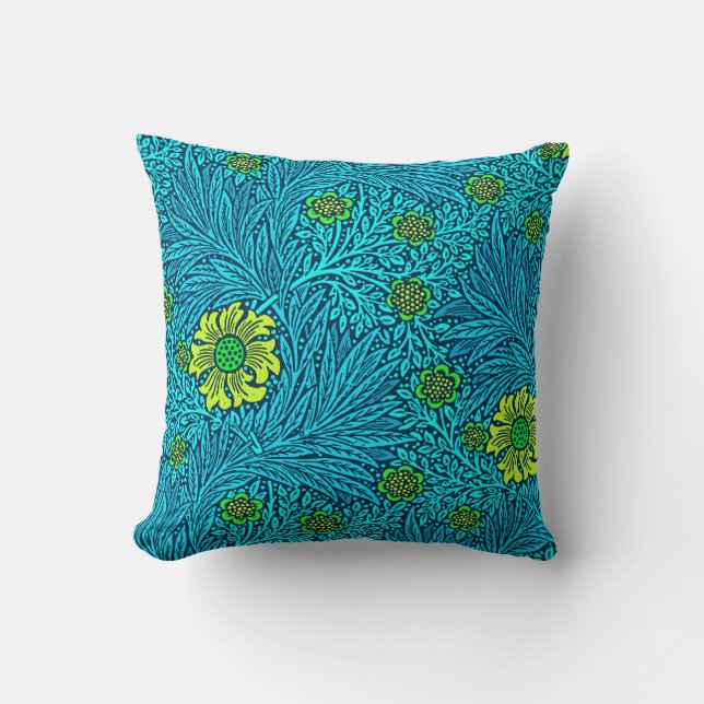 William Morris Marigold, Turquoise & Cobalt Blue Kussen (Voorkant)