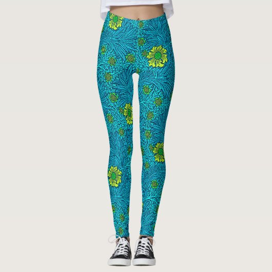 William Morris Marigold, Turquoise & Cobalt Blue Leggings (Voorkant)