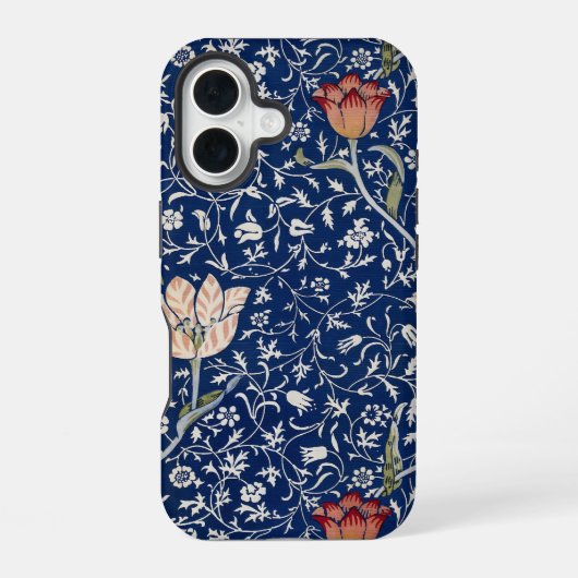 William Morris Medway Blauwe Tulp Bloemkunst iPhone 16 Hoesje (Achterkant)