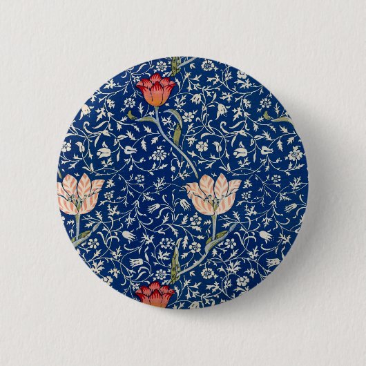 William Morris Medway Blue Floral Ronde Button 5,7 Cm (Voorkant)