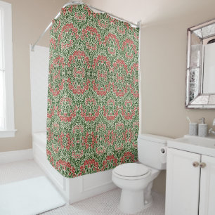 William Morris Michaelmas Daisy Flowers Pink Green Douchegordijn