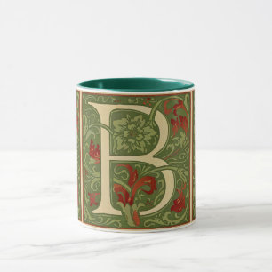 William Morris Monogram Letter B Bloem Roze Groen Mok