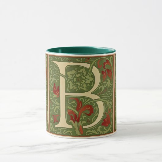 William Morris Monogram Letter B Bloem Roze Groen Mok (Midden)