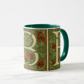William Morris Monogram Letter B Bloem Roze Groen Mok (Voorkant rechts)