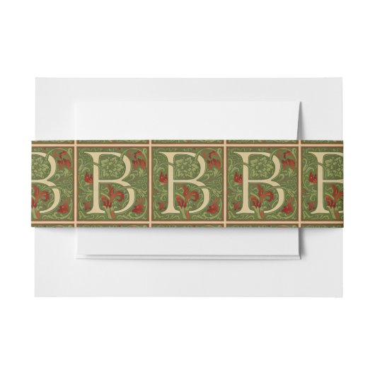 William Morris Monogram Letter B Bloem Roze Groen Uitnodigingen Wikkel (Voorkant Voorbeeld)