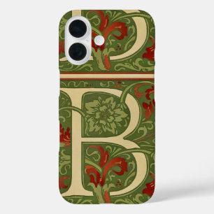 William Morris Monogram Letter B Bloemrijk Rood Gr iPhone 16 Hoesje