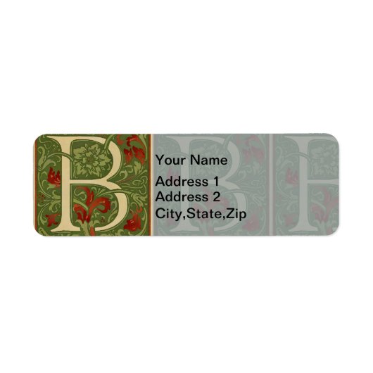 William Morris Monogram Letter B Bloemrijk Rood Gr Etiket (Voorkant)