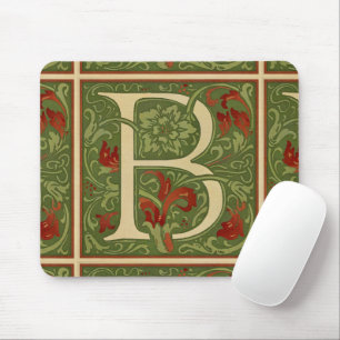 William Morris Monogram Letter B Bloemrijk Rood Gr Muismat