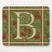 William Morris Monogram Letter B Bloemrijk Rood Gr Muismat (Voorkant)