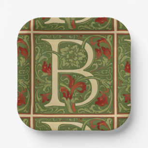 William Morris Monogram Letter B Bloemrijk Rood Gr Papieren Bordje
