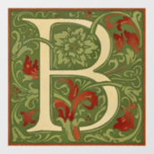 William Morris Monogram Letter B Bloemrijk Rood Gr Raamsticker (Vel)