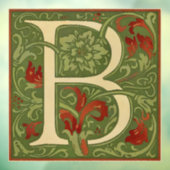 William Morris Monogram Letter B Bloemrijk Rood Gr Raamsticker (Vel 3)