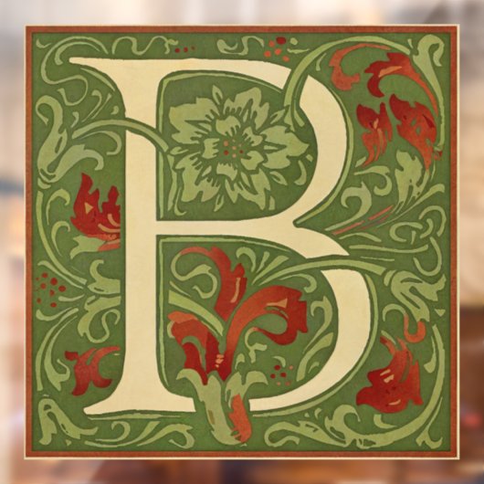 William Morris Monogram Letter B Bloemrijk Rood Gr Raamsticker (Vel 2)