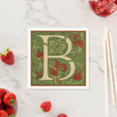 William Morris Monogram Letter B Bloemrijk Rood Gr Servet (Insitu)