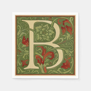 William Morris Monogram Letter B Bloemrijk Rood Gr Servet