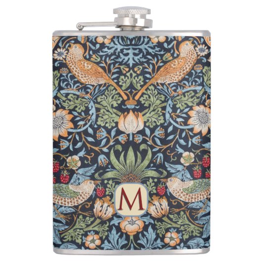 William Morris Monogram Strawberry Thief  Heupfles (Voorkant)