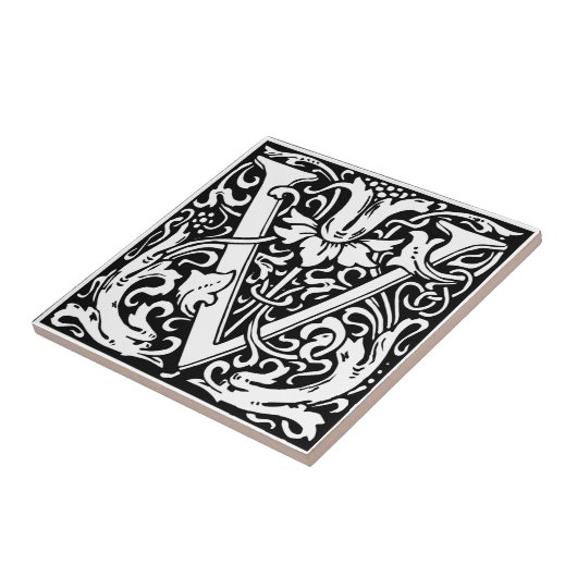 William Morris Monogrammed Letter V Tegeltje (Zijkant)