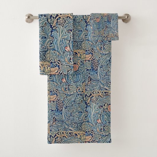 William Morris Mooi Bloemenpatroon Blauw Roze Bad Handdoek (Insitu)