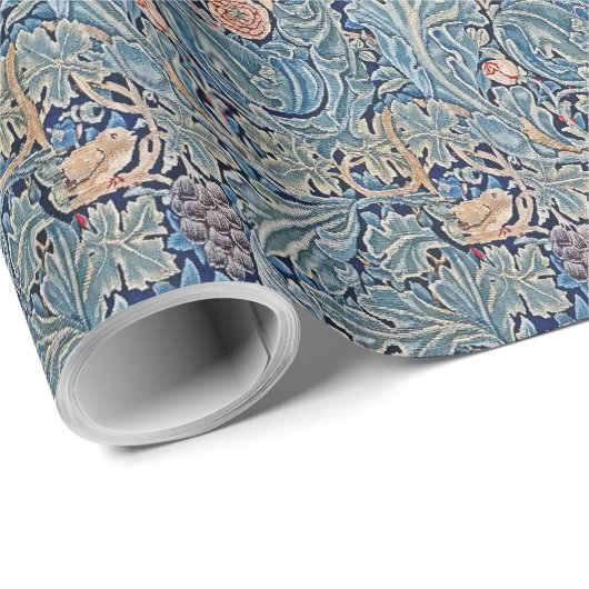 William Morris Mooi Bloemenpatroon Blauw Roze Cadeaupapier (Rol Hoek)