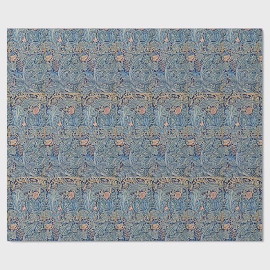 William Morris Mooi Bloemenpatroon Blauw Roze Cadeaupapier (Vlak)