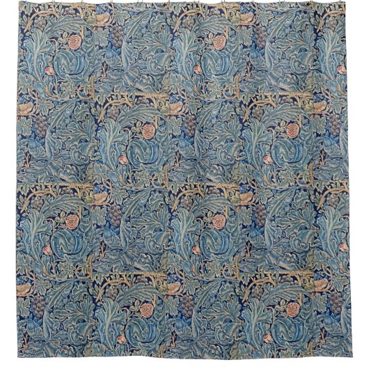 William Morris Mooi Bloemenpatroon Blauw Roze Douchegordijn (Voorkant)
