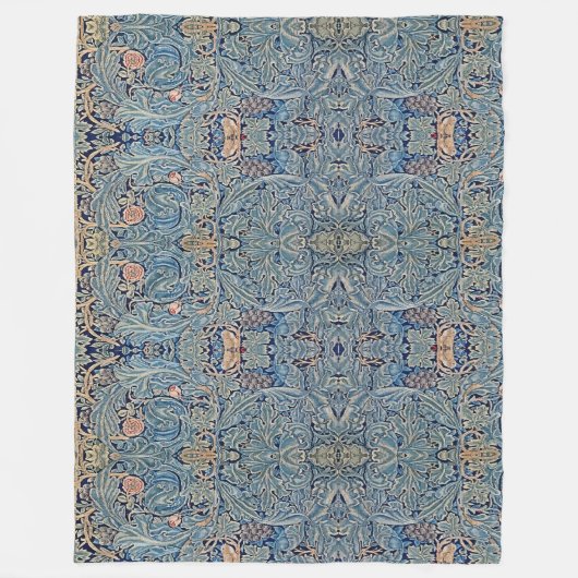 William Morris Mooi Bloemenpatroon Blauw Roze Fleece Deken (Voorkant)