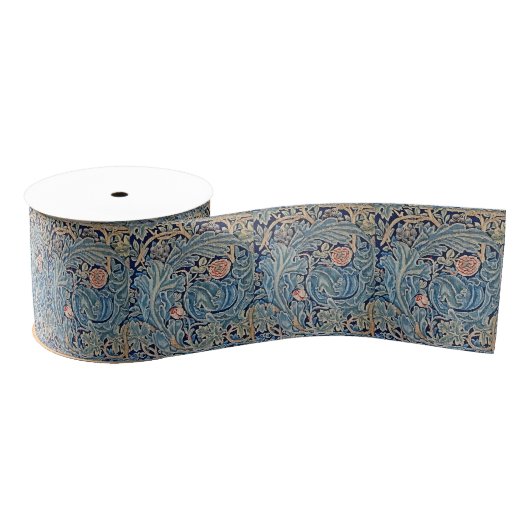William Morris Mooi Bloemenpatroon Blauw Roze Grosgrain Lint (Spoel)