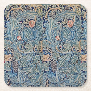 William Morris Mooi Bloemenpatroon Blauw Roze Kartonnen Onderzetters