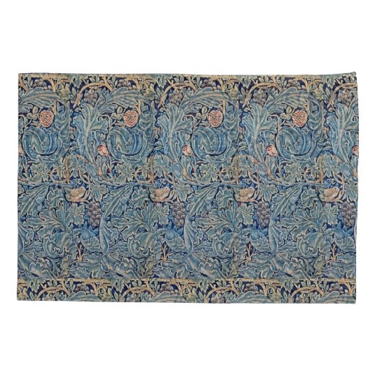 William Morris Mooi Bloemenpatroon Blauw Roze Kussensloop (Achterkant-Links)