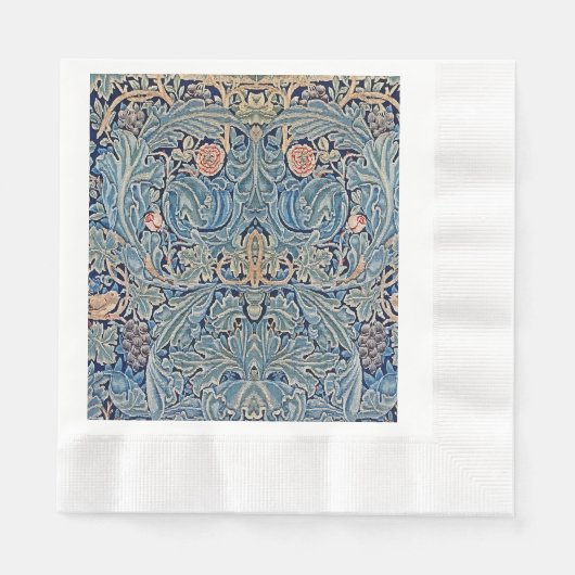 William Morris Mooi Bloemenpatroon Blauw Roze Servet (Voorkant)