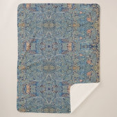 William Morris Mooi Bloemenpatroon Blauw Roze Sherpa Deken (Voorkant)