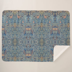 William Morris Mooi Bloemenpatroon Blauw Roze Sherpa Deken