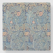 William Morris Mooi Bloemenpatroon Blauw Roze Stenen Onderzetter (Voorkant)