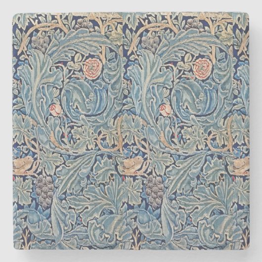 William Morris Mooi Bloemenpatroon Blauw Roze Stenen Onderzetter (Voorkant)