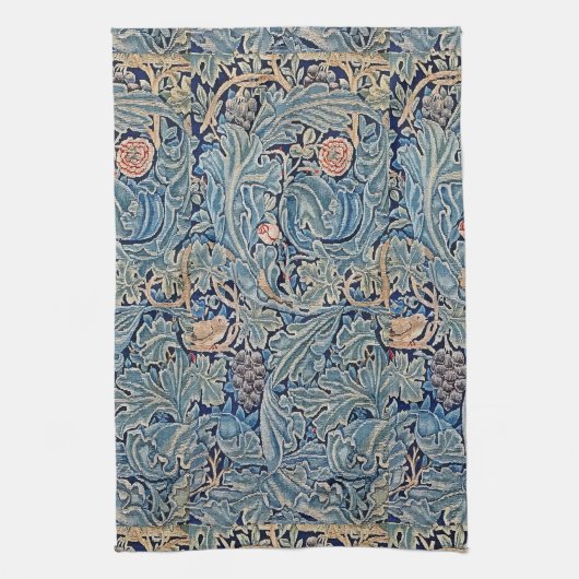 William Morris Mooi Bloemenpatroon Blauw Roze Theedoek (Verticaal)