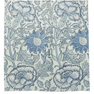 William Morris Mooi bloempatroon, blauw, roos Douchegordijn