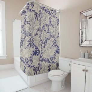 William Morris Muurbloem Patroon Antiek Blauw Douchegordijn