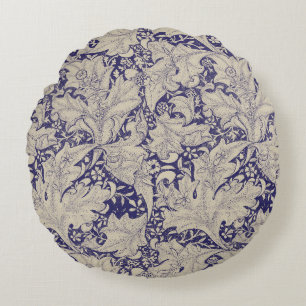 William Morris Muurbloem Patroon Antiek Blauw Rond Kussen