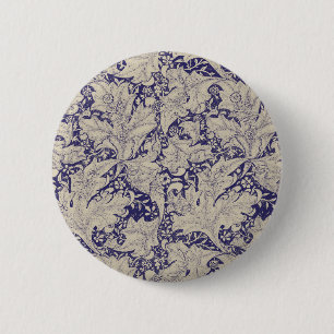 William Morris Muurbloem Patroon Antiek Blauw Ronde Button 5,7 Cm
