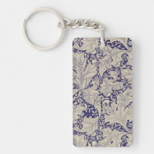 William Morris Muurbloem Patroon Antiek Blauw Sleutelhanger