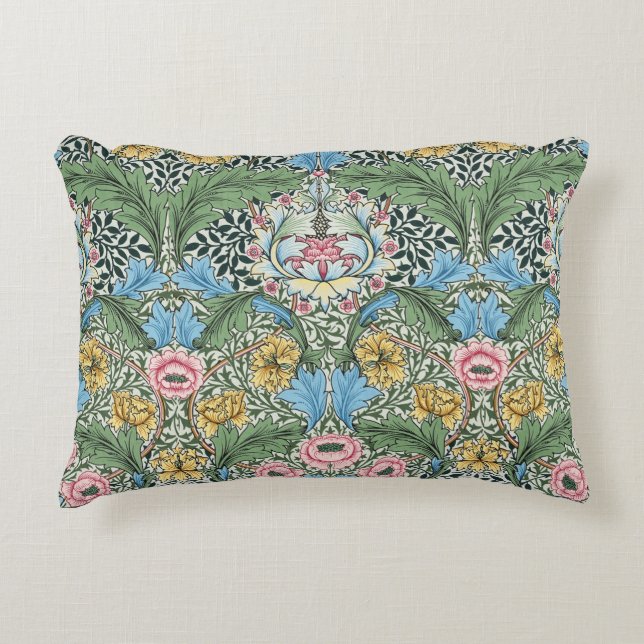 William Morris  Myrtle Flowers Geel Blauw Accent Kussen (Voorkant)
