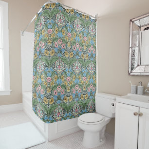 William Morris Myrtle Flowers Geel Blauw Douchegordijn
