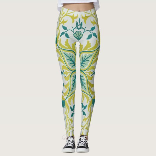 William Morris Naadloos Plafond Limegroen Patroon Leggings (Voorkant)