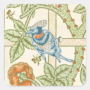 William Morris Naadloos Tralie Roos Patroon Vierkante Sticker