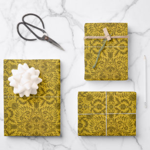 William Morris Naadloos Wingerd Goud Geel Patroon Inpakpapier Vel