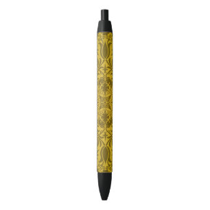 William Morris Naadloos Wingerd Goud Geel Patroon Zwarte Inkt Pen