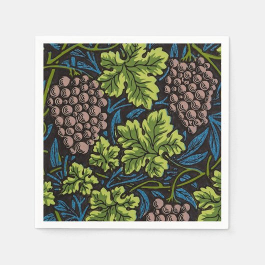 William Morris Naadloze Druiven Wingerd Zwart Patr Servet (Voorkant)