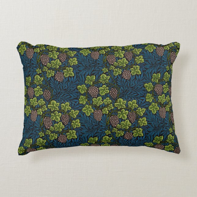 William Morris Naadloze Druiven Wingerd Zwarte Pat Accent Kussen (Voorkant)