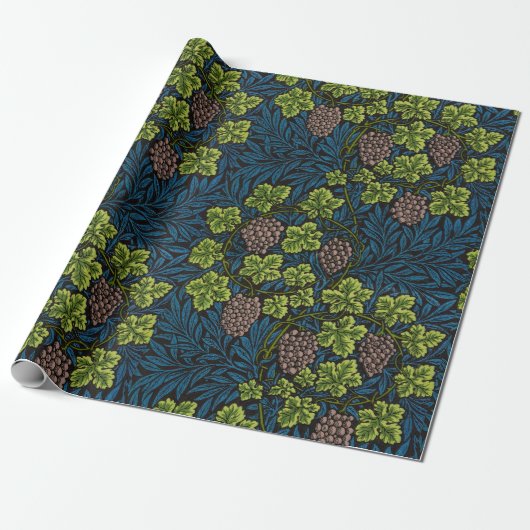William Morris Naadloze Druiven Wingerd Zwarte Pat Cadeaupapier (Uitgerold)